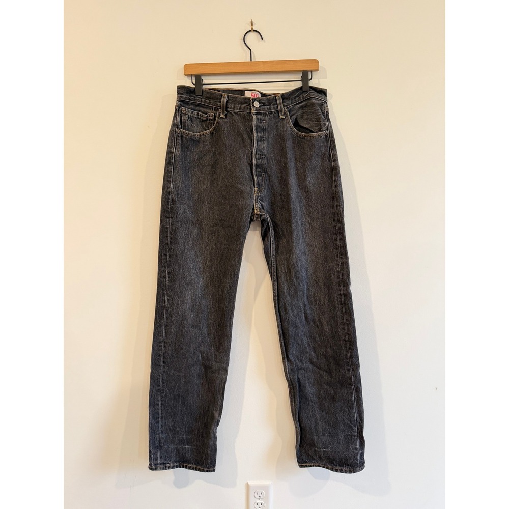 Y2K Levis 501 Original Straight Leg Faded Black Denim Jeans W35 L36 Button Fly